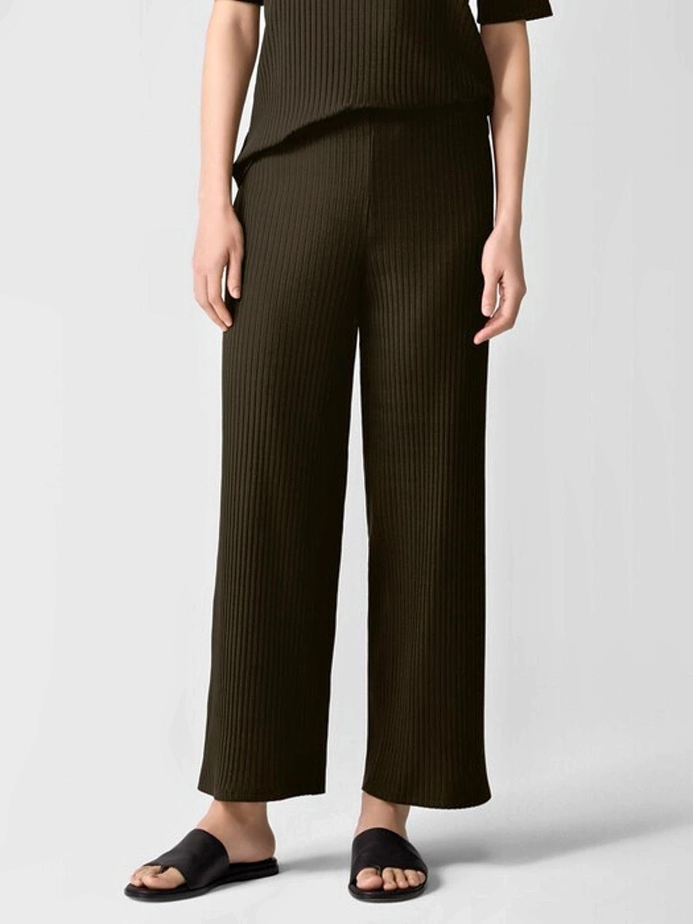 Eileen Fisher Ribbed Knit Wide-Leg Pant Black XL/TG